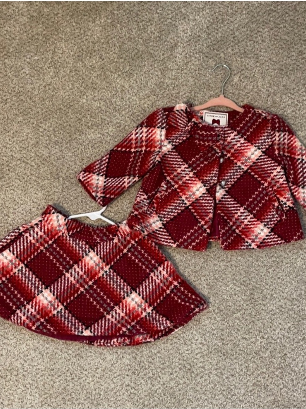 Janie and Jack Red Plaid Girls Matching Jacket and Skirt Set